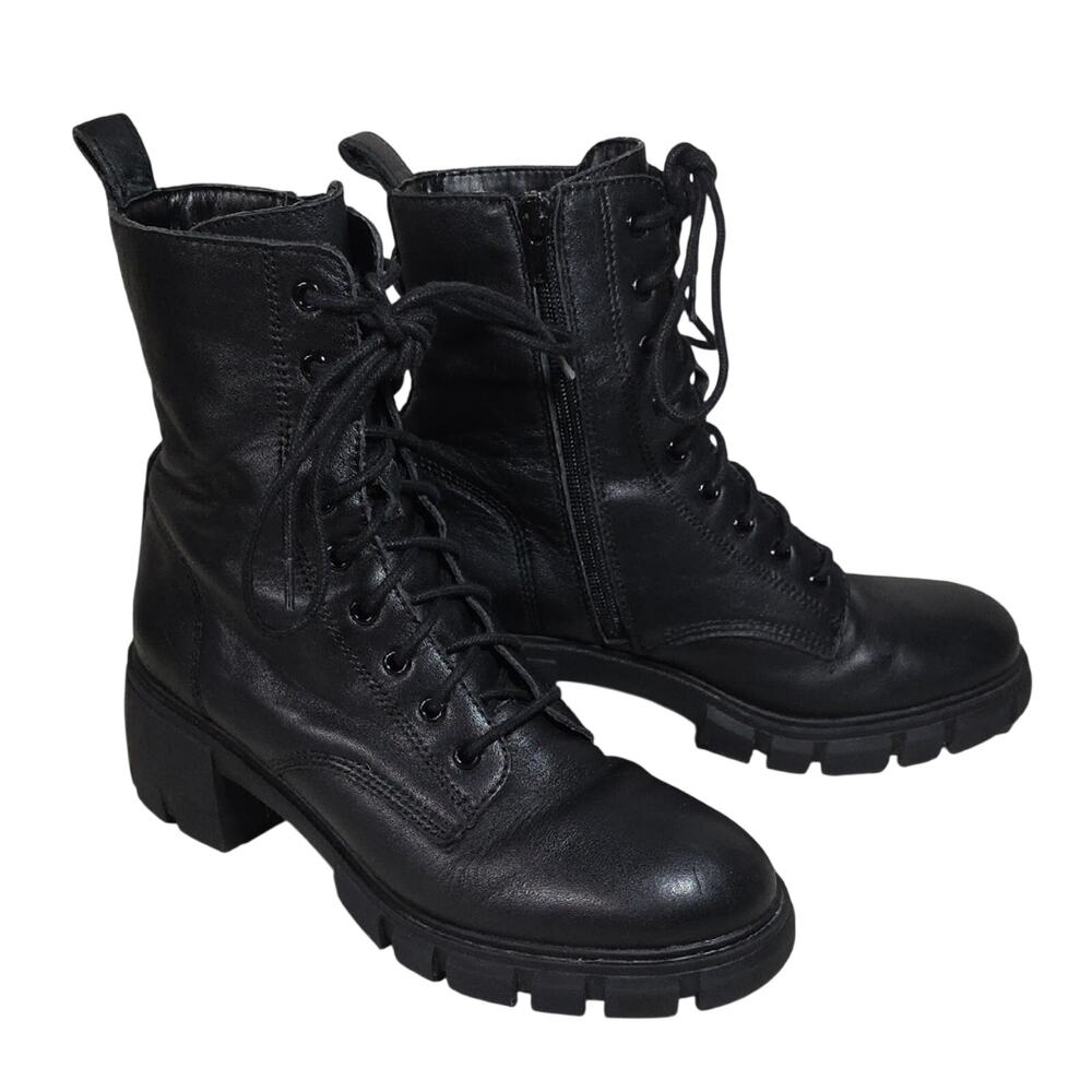 Steve Madden Matryx Black Leather Lace Up Lug Sole Combat Boots Womens Size 9